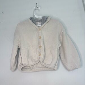 ZARA KIDS CREAM HOODED BUTTON FRONT CARDIGAN SZ 2-3 YRS